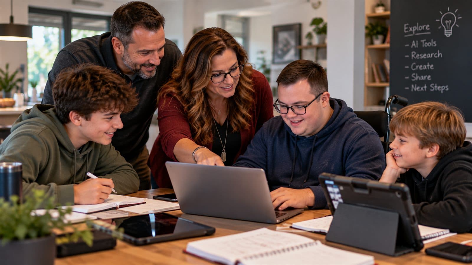 A mentor helping students work through an AI project