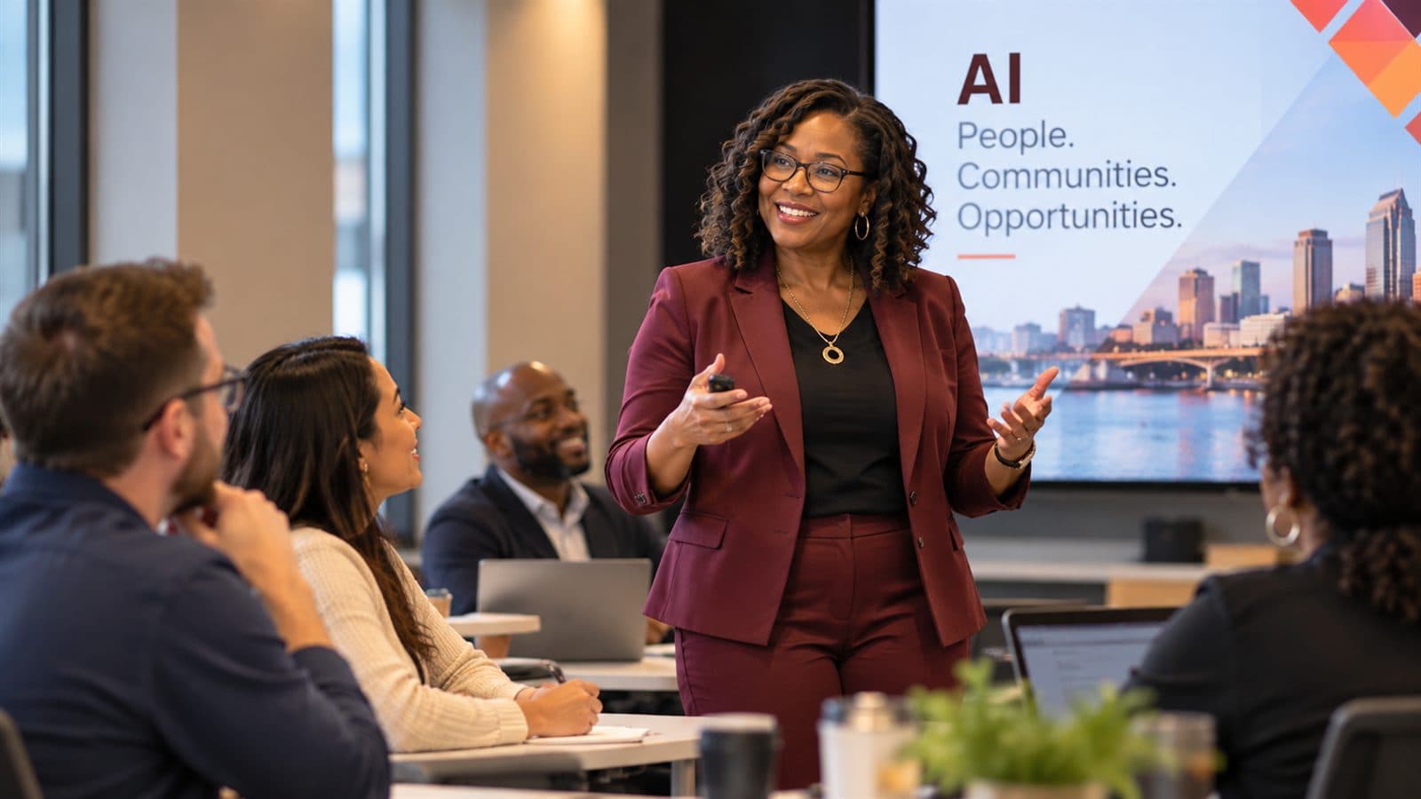A presenter leading a Louisville AI Center community session